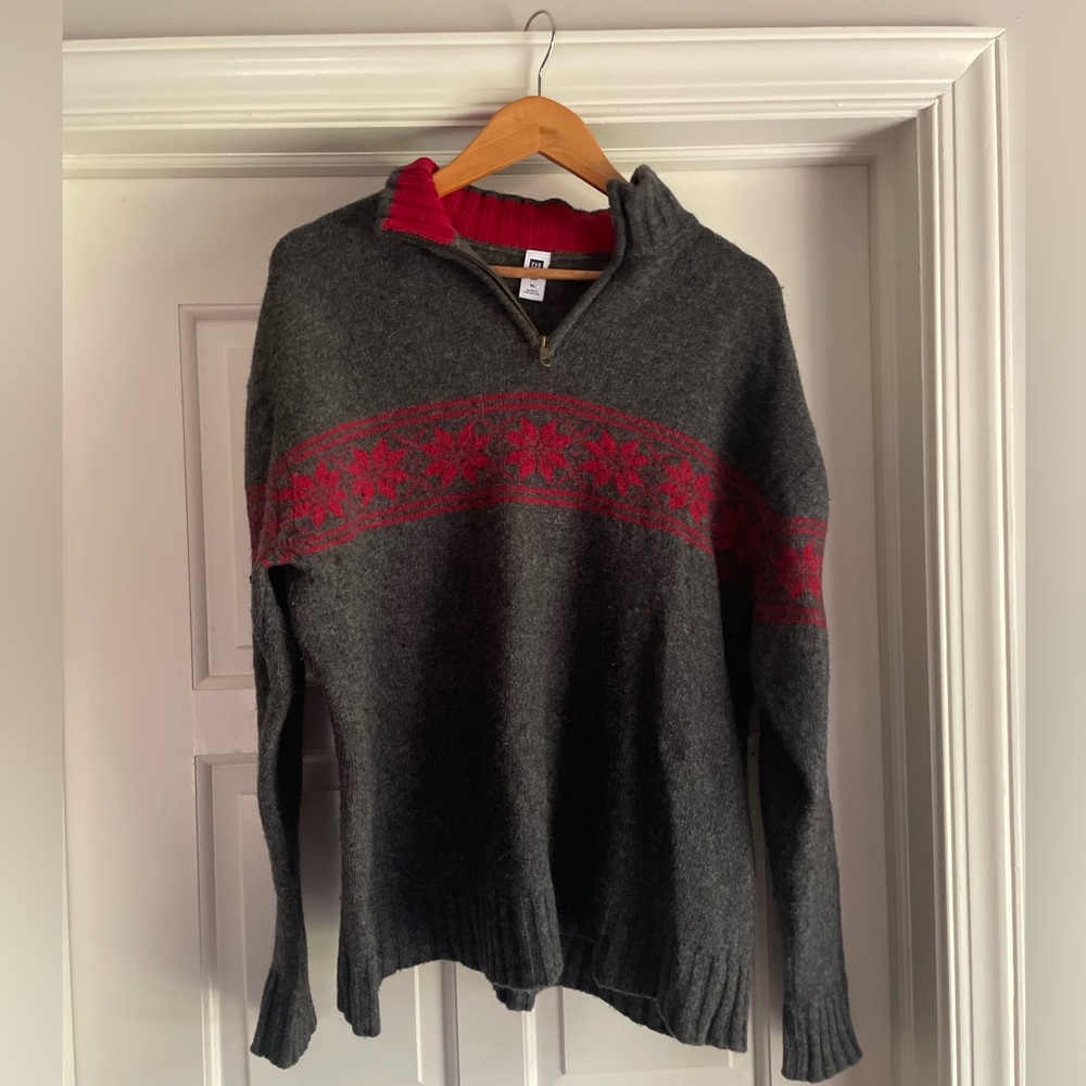 Vintage GAP Charcoal and Crimson Zip-Up Sweater